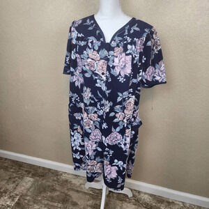 Adonna Sleepwear Blue Floral Waffle Weave Housecoat Small (4250)